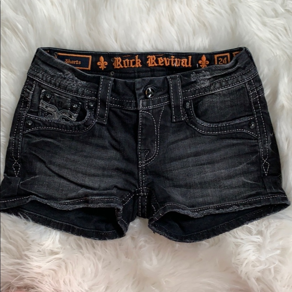 Rock Revival Karla black distressed jean shorts 24